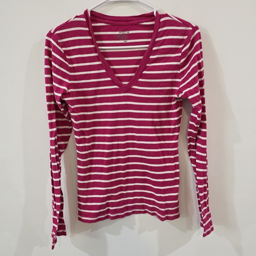 Vintage Y2K Old‎ Navy Womens Top Size Medium Striped Preppy 90S Colorful Pink